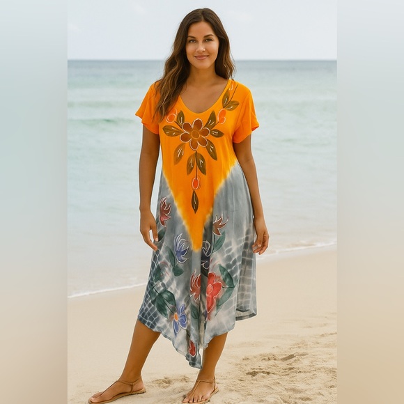 Dresses & Skirts - #567 Vibrant Floral Orange and Gray Dress